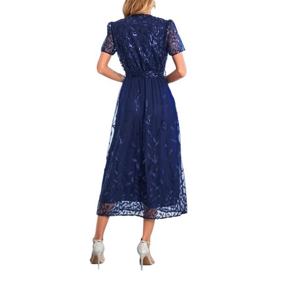 C.CLINE Navy Blue Floral Embroidered Midi Surplice Dress Women Size 2XL - Picture 2 of 4